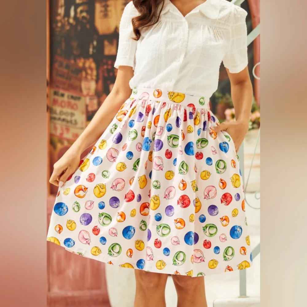 NWT Modcloth More Than Charming Cat Skirt Size XL - Picture 3 of 13